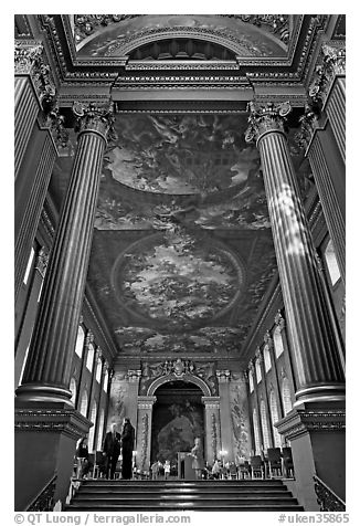 Painted Hall of Greenwich Hospital, decorated by Sir James Thornhill in 19 years. Greenwich, London, England, United Kingdom (black and white)