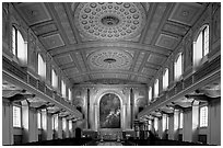 Chapel interior with richly decorated ceiling, Greenwich University. Greenwich, London, England, United Kingdom ( black and white)
