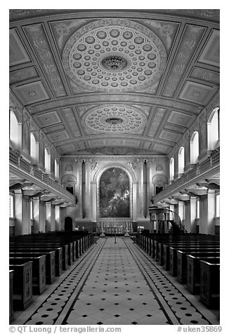 Chapel, Old Royal Naval College. Greenwich, London, England, United Kingdom (black and white)