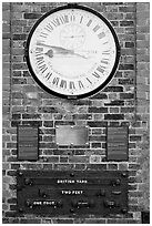 Shepherd 24-hour gate clock, and public standard of length, Royal Observatory. Greenwich, London, England, United Kingdom (black and white)