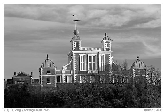 Flamsteed House designed by Christopher Wren, Royal Observatory. Greenwich, London, England, United Kingdom (black and white)