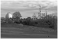 Greenwich Park and Royal Observatory, late afternoon. Greenwich, London, England, United Kingdom ( black and white)