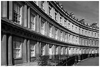Georgian facades of townhouses on the Royal Circus. Bath, Somerset, England, United Kingdom (black and white)