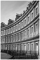 Indentical curved facades with three orders of architecture on each floor, the Royal Circus. Bath, Somerset, England, United Kingdom ( black and white)