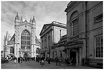 Abbey and Roman Bath. Bath, Somerset, England, United Kingdom (black and white)