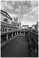 Main Pool of the Roman Bath. Bath, Somerset, England, United Kingdom (black and white)