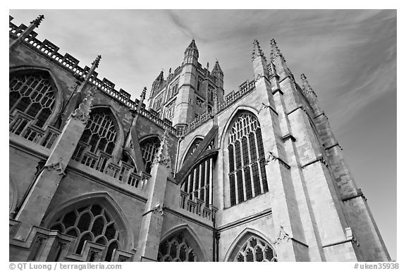 Towering Bath Abbey. Bath, Somerset, England, United Kingdom (black and white)