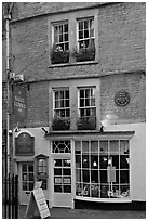 Facade of Sally Lunn House, oldest in Bath (1882). Bath, Somerset, England, United Kingdom (black and white)