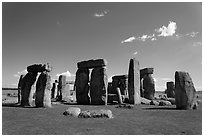 Circle with stone lintels, Stonehenge, Salisbury. England, United Kingdom (black and white)
