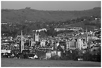 City center and hills from above, early morning. Bath, Somerset, England, United Kingdom (black and white)