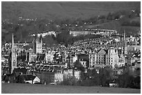 Churches, Abbey, Royal Crescent, early morning. Bath, Somerset, England, United Kingdom (black and white)