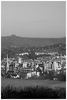 Meadow and city center. Bath, Somerset, England, United Kingdom (black and white)