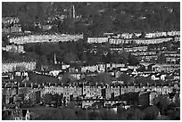 Distant view of rows of typical Georgian terraces. Bath, Somerset, England, United Kingdom (black and white)