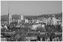 Elevated view of city center with church and abbey. Bath, Somerset, England, United Kingdom (black and white)