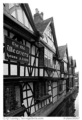 Old Weavers house dating from 1500. Canterbury,  Kent, England, United Kingdom (black and white)