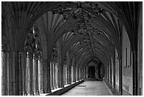 Great Cloister gallery, Canterbury Cathedral. Canterbury,  Kent, England, United Kingdom (black and white)