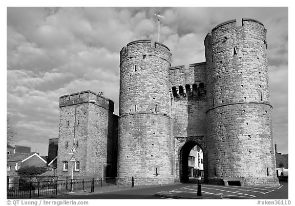 West gate to the medieval town. Canterbury,  Kent, England, United Kingdom (black and white)