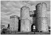 West gate to the medieval town. Canterbury,  Kent, England, United Kingdom (black and white)