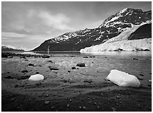 Barry arm and Glacier from Black Sand Beach. Prince William Sound, Alaska, USA ( black and white)