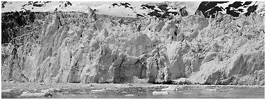 Front of tidewater glacier. Prince William Sound, Alaska, USA (Panoramic black and white)