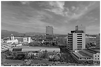 Downtown Anchorage from above. Anchorage, Alaska, USA (black and white)