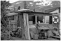 School bus reconverted for housing. Whittier, Alaska, USA (black and white)
