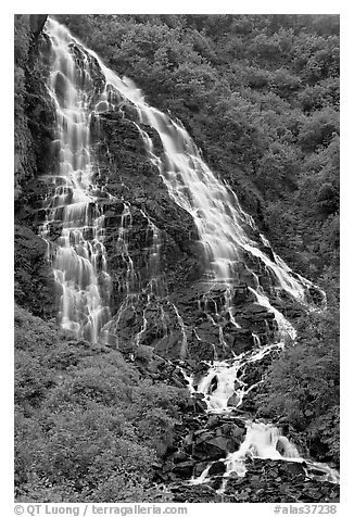 Horsetail Falls, Keystone Canyon. Alaska, USA (black and white)