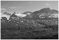 Jagged peaks above Thompson Pass. Alaska, USA (black and white)