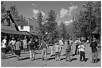 Egg throwing contest on main street. McCarthy, Alaska, USA (black and white)