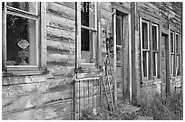 Detail of old wooden building. McCarthy, Alaska, USA ( black and white)