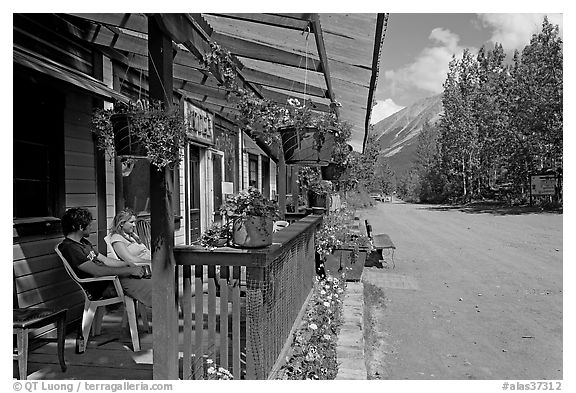 McCarthy lodge and main street. McCarthy, Alaska, USA (black and white)