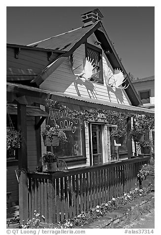 McCarthy lodge facade. McCarthy, Alaska, USA (black and white)