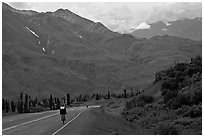 Road cycling, Glenn Highway. Alaska, USA (black and white)