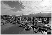 Small boat harbor, morning. Seward, Alaska, USA (black and white)