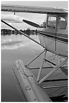 Seaplane moored on Lake Hood. Anchorage, Alaska, USA ( black and white)