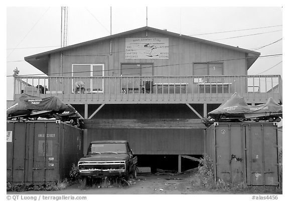 Bush store in Kiana. North Western Alaska, USA (black and white)
