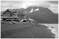 Houses on the beach at Lowell Point. Seward, Alaska, USA (black and white)