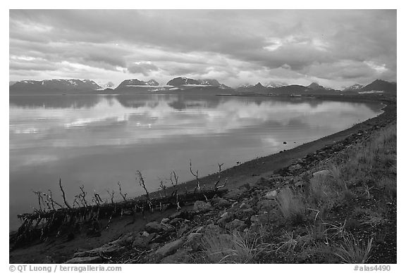 Katchemak Bay from the Spit, dusk. Homer, Alaska, USA (black and white)