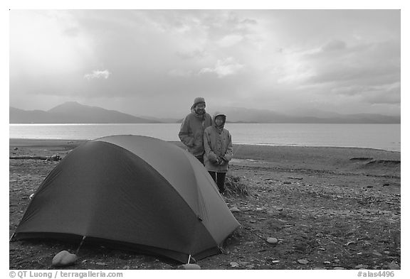 Camping on the Spit. Homer, Alaska, USA (black and white)