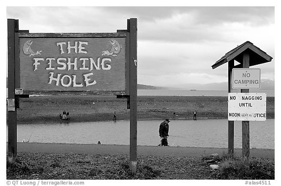 Fishing Hole signs. Homer, Alaska, USA