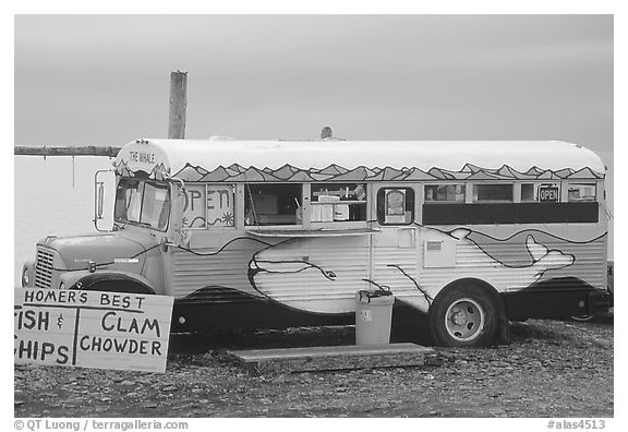 Fast food bus, local style. Homer, Alaska, USA (black and white)
