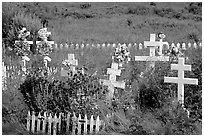 Russian orthodox cemetery. Ninilchik, Alaska, USA (black and white)