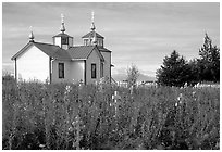 Old orthodox Russian church. Ninilchik, Alaska, USA ( black and white)