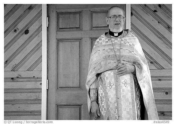 Orthodox priest. Ninilchik, Alaska, USA (black and white)
