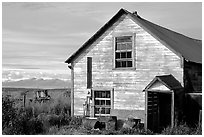 Old wooden house in  village. Ninilchik, Alaska, USA ( black and white)