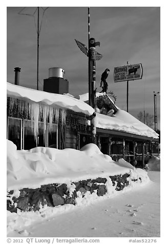 Country lodge in winter. Alaska, USA (black and white)