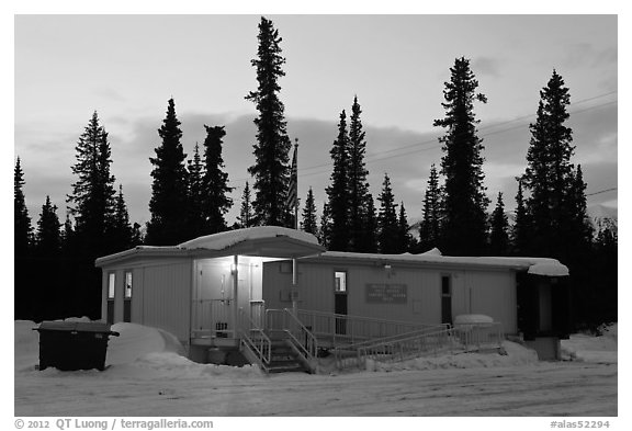 Post office at dusk, Cantwell. Alaska, USA