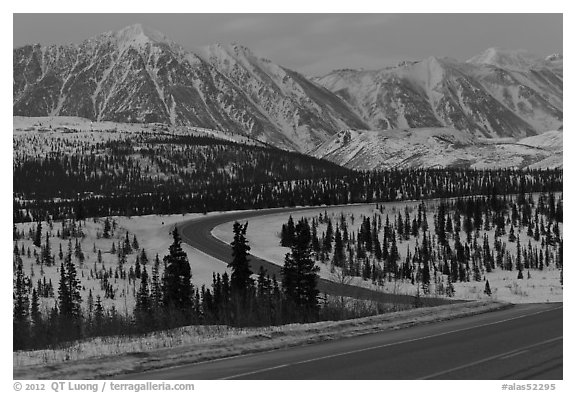 George Parks Highway at dusk. Alaska, USA (black and white)