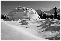 Igloo-shaped building in snowy landscape. Alaska, USA ( black and white)