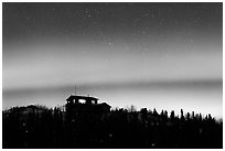 House and Northern Lights filled sky. Alaska, USA (black and white)